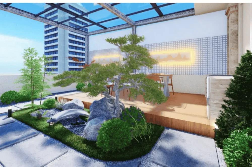 Tiểu cảnh sân vườn và hòn non bộ trên ban công